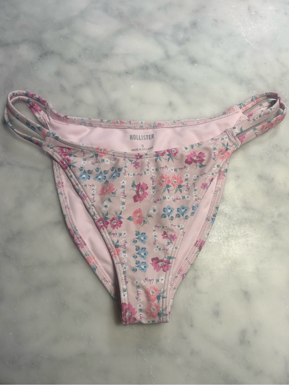 Hollister Pink Floral Double-Strap Bikini Bottoms